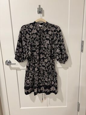 H&M Black Mini Dress with White Floral Print